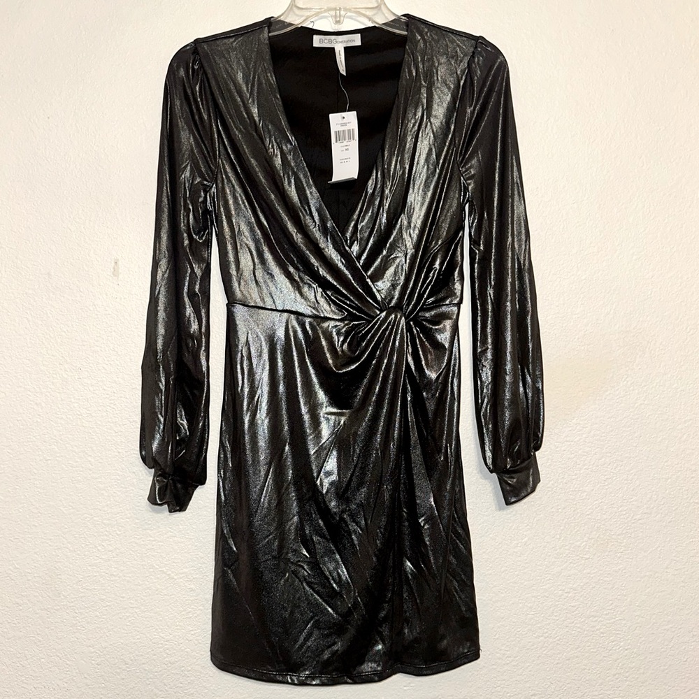 BCBGeneration Shimmering Black Long Sleeve Dress